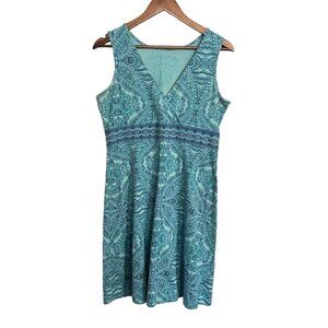 Life Is Good Womens Blue Teal Vneck Sleeveless Stretch Paisley Active Dress Sz 8